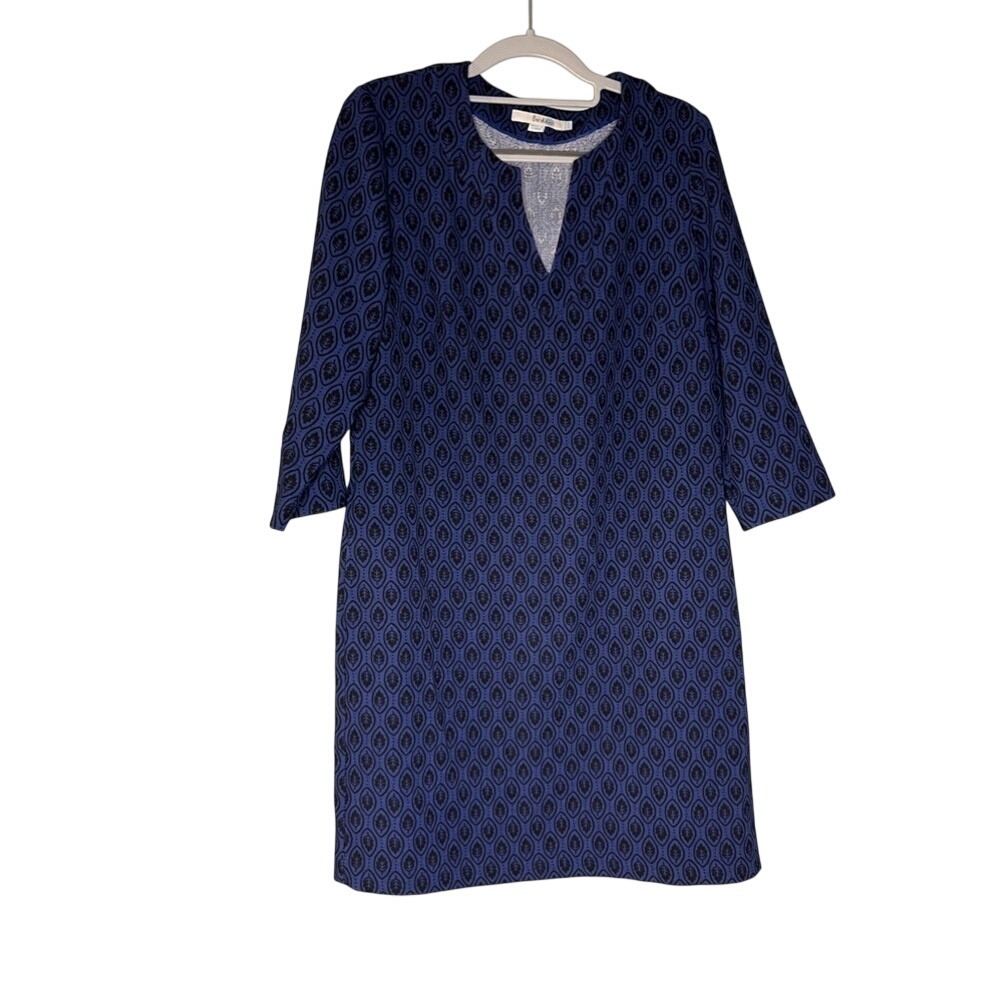 Boden navy‎ blue v neck leaf printed mini dress